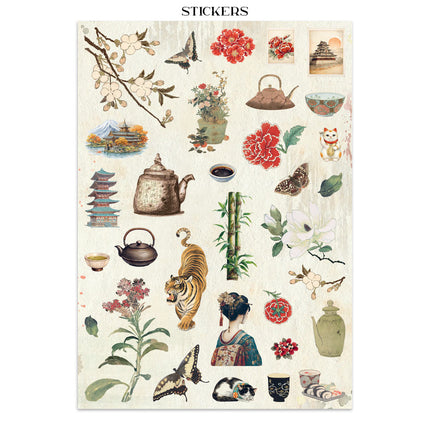 Bedrucktes Art Junk Journal: Sticker, Ausschnitte, Hintergründe für Kunst und Handwerk - Orientalischer Garten