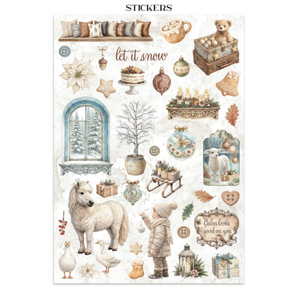Printed Art Junk journal: stickers, cut-outs, backgrounds for Art and Craft - White Christmas