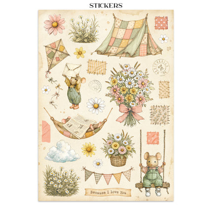 Printed Art Junk journal: stickers, cut-outs, backgrounds for Art and Craft - Cozy Family