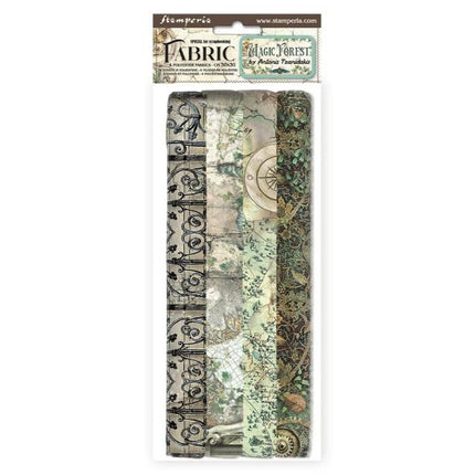 Pack 4 Blätter Stoff cm 30x30 - Magic Forest