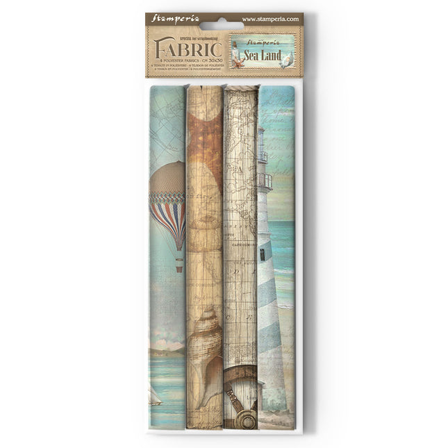 Packung 4 Stoffblätter 30x30 cm - Sea Land