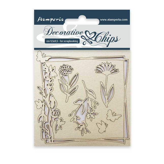 Dekorative Chips cm 9,5x9,5 Blumen und Schmetterling