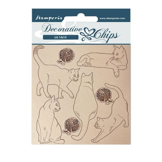Dekorative Chips 14x14 cm - Provence Katzen mit Wollknäueln