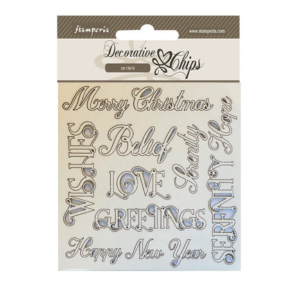 Dekorative Chips cm 14x14 - Weihnachts-Schriftzüge