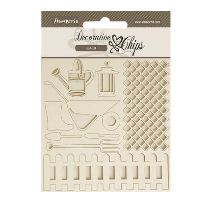 Dekorative Chips 14x14 cm - Gartengeräte