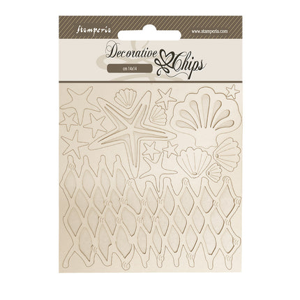 Dekorative Chips cm 14x14 - Silent Sea Muscheln und Netz
