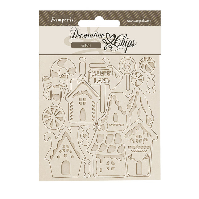 Dekorative Chips cm 14x14 - Candy Christmas Marzipanhäuser