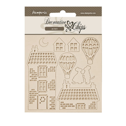 Dekorative Chips cm 14x14 - Familienhaus und Luftballons