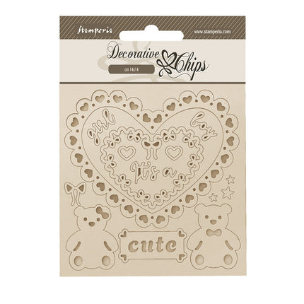 Dekorative Chips cm 14x14 - Baby Herz und Bären
