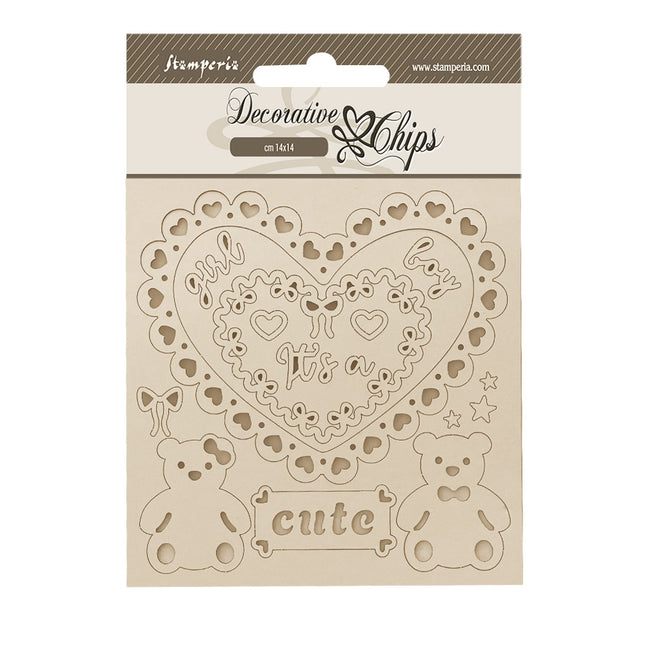 Dekorative Chips cm 14x14 - Baby Herz und Bären