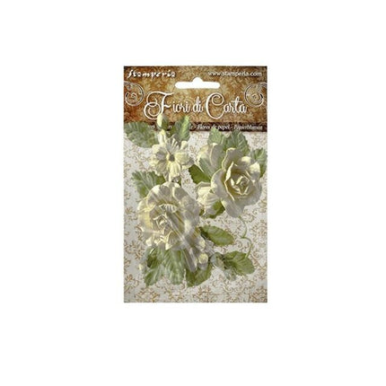 Set Papierblumen Rose Elfenbein
