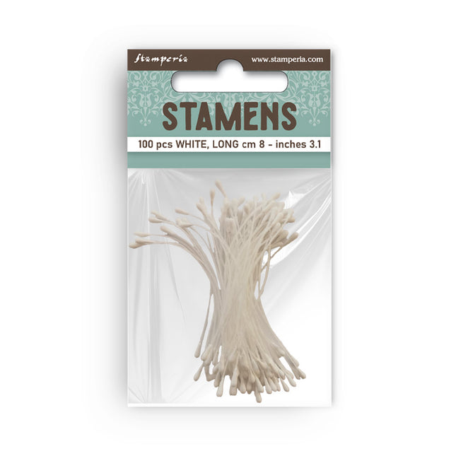 Packung 100 Staubgefäße 8 cm weiß
