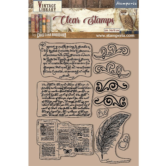 Acrylstempel cm 14x18 - Vintage Library Kalligraphie