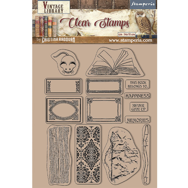 Acrylstempel cm 14x18 - Vintage Library Etiketten