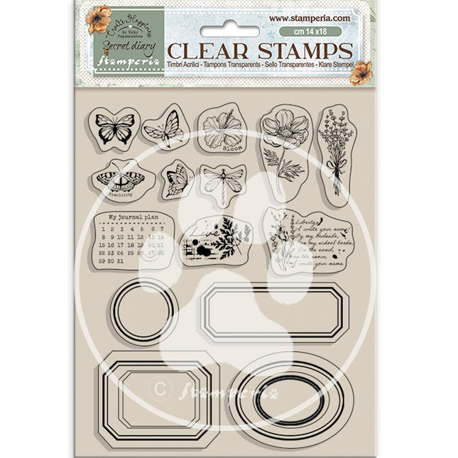 Acrylstempel 14x18 cm - Create Happiness Secret Diary Etiketten