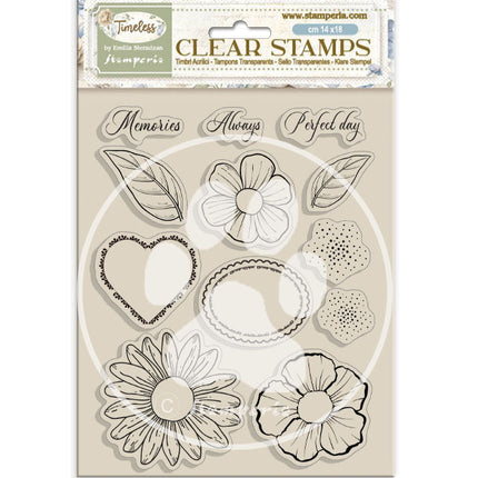 Acrylstempel 14x18 cm - Zeitlose Blumen und Herzen