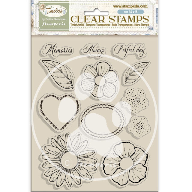 Acrylstempel 14x18 cm - Zeitlose Blumen und Herzen