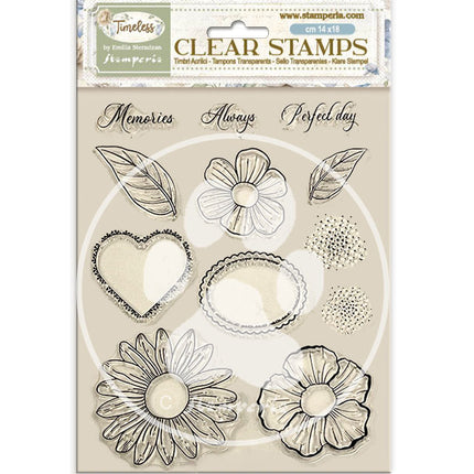 Acrylstempel 14x18 cm - Zeitlose Blumen und Herzen