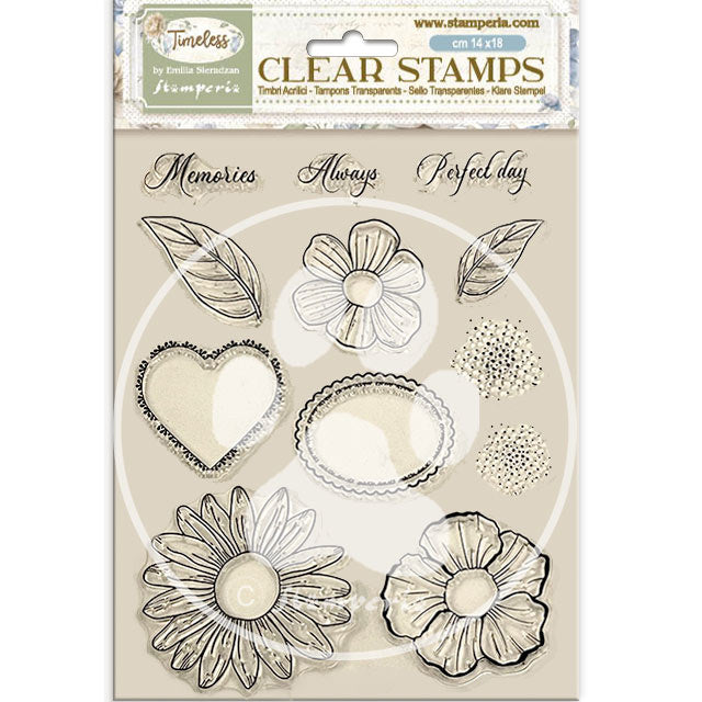 Acrylstempel 14x18 cm - Zeitlose Blumen und Herzen
