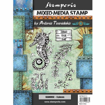 Mixed Media Stempel 15x20 cm - Sea World - Seepferdchen