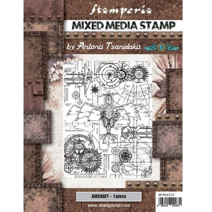 Mixed Media Stempel cm 15x20 - Sir Vagabond Aviator Flugzeug
