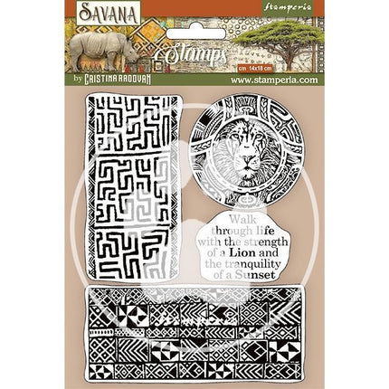 HD Naturkautschuk-Stempel 14x18 cm - Savana ethnische Bordüren