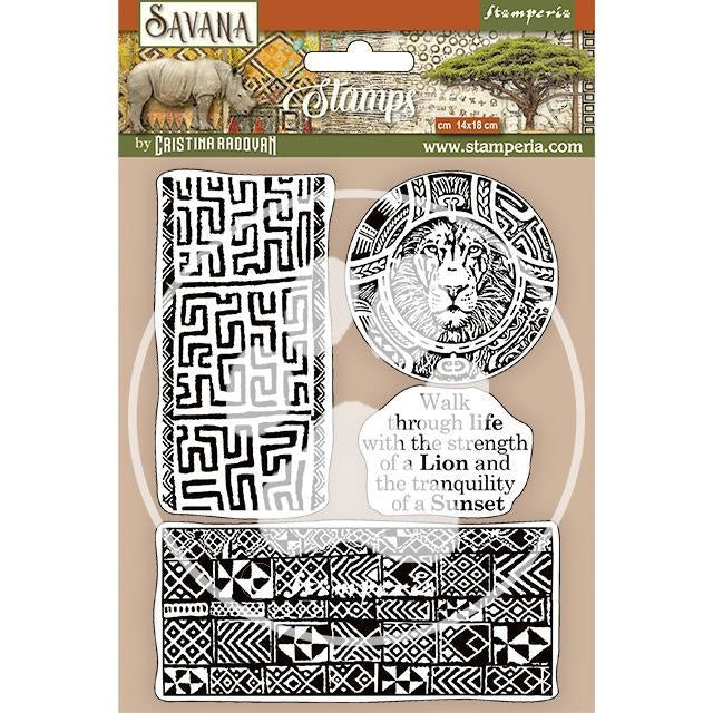 HD Naturkautschuk-Stempel 14x18 cm - Savana ethnische Bordüren