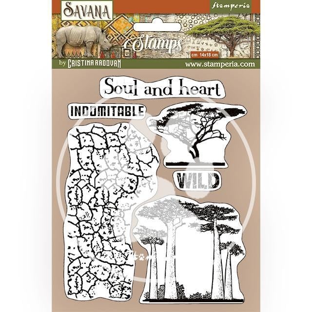 HD Naturkautschuk-Stempel 14x18 cm - Savana Craquelé und Baum